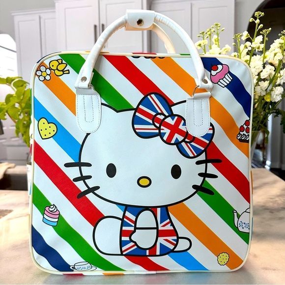 Hello Kitty Handbags - Hello Kitty Lightweight Large Travel Bag Tote UK Union Jack Rainbow Vegan Lthr